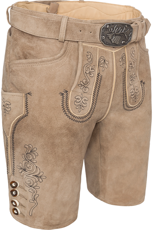 Herren Lederhose kurz mit Gürtel - linde schwarz