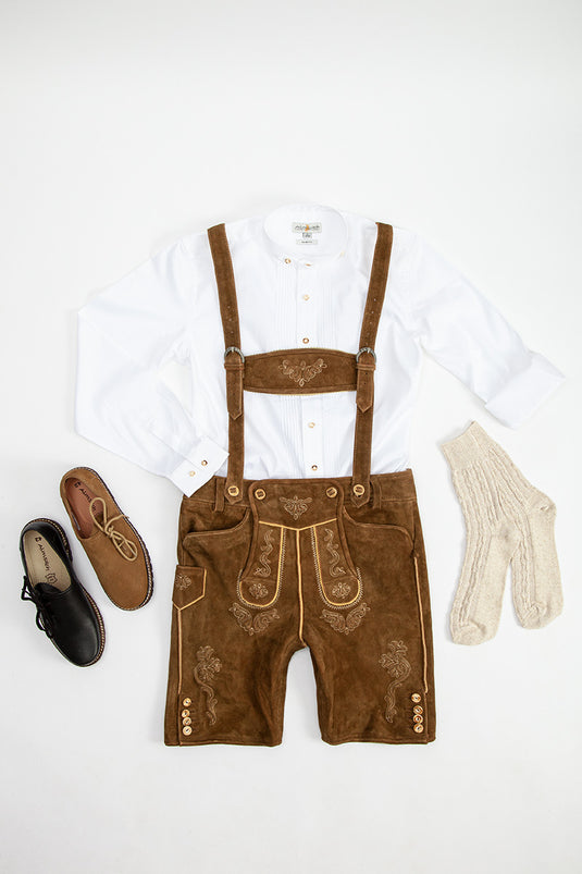 Lederhosenset kurz mit Träger hellbraun