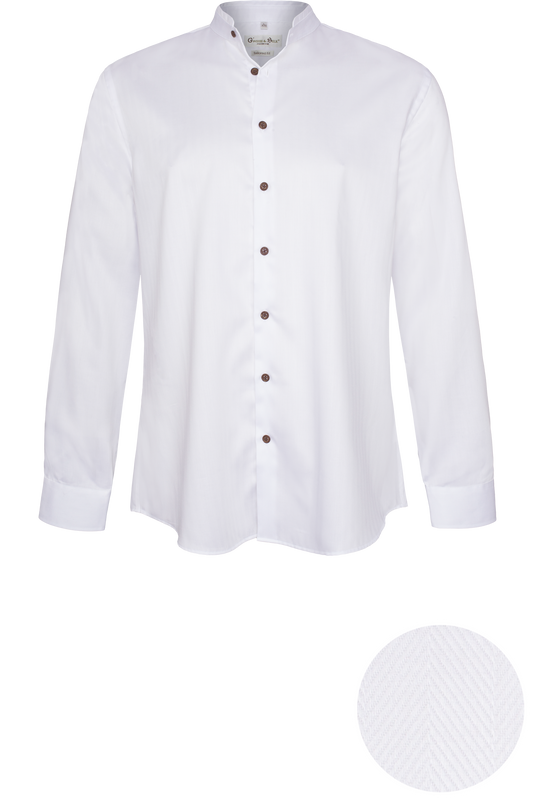 Herren Trachtenhemd Geweih & Silk WEßLINGERSEE 11/252 in WEIß/WEIß - Vorderansicht mit Stoffdetail